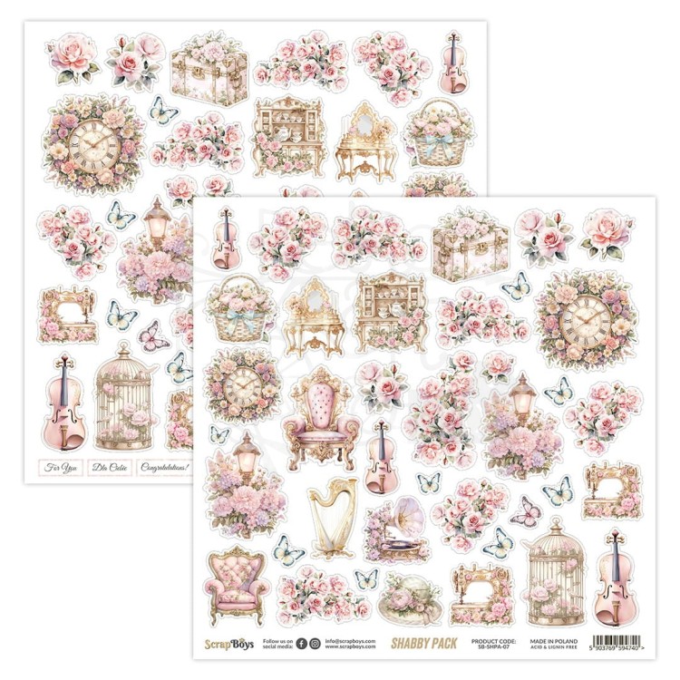 Papier 30x30 elementy do wycięcia Shabby Pack 07 ScrapBoys