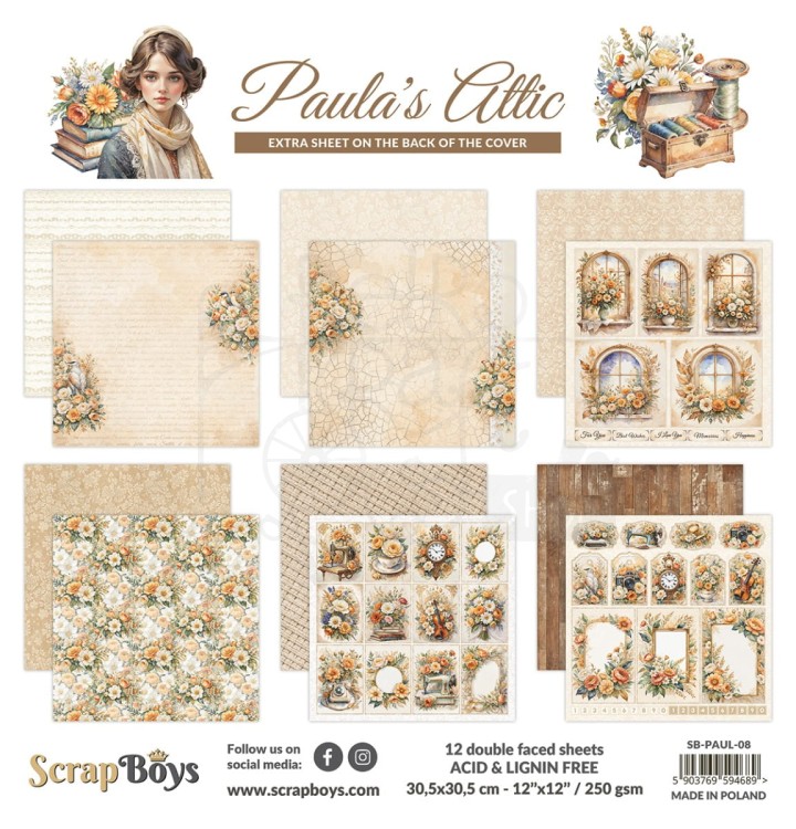 Zestaw papierów do scrapbookingu 30x30 Paula's Attic 08 ScrapBoys