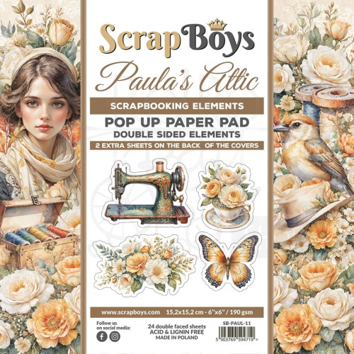 Zestaw papierów 15x15 z elementami do wycięcia Pop Up Paper Pad Paula's Attic 11 ScrapBoys