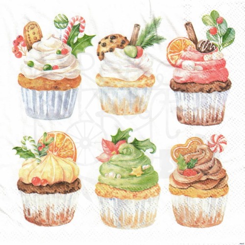 Serwetka 33x33 - Boże Narodzenie muffinki