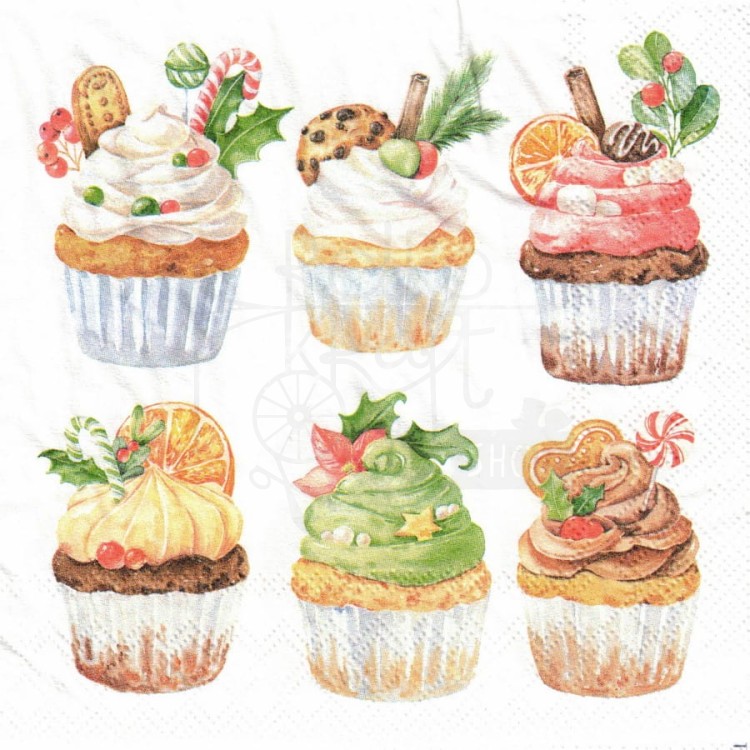 Serwetka 33x33 - Boże Narodzenie muffinki