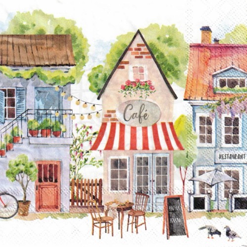 Serwetka 33x33 - Miasteczko kolorowe domki