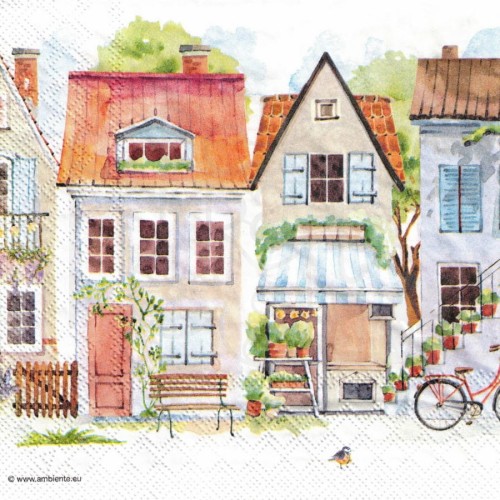 Serwetka 33x33 - Miasteczko kolorowe domki