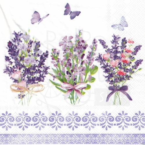 Serwetka 33x33 - Bukiety lawendy i motyle