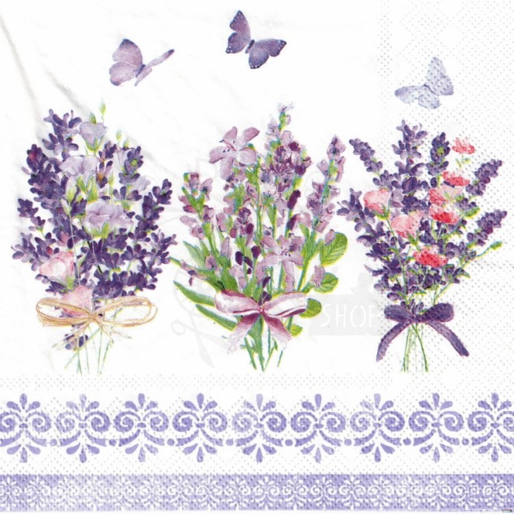 Serwetka 33x33 - Bukiety lawendy i motyle