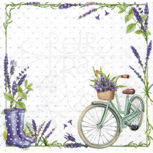 Serwetka 33x33 - Lawenda rower i kalosze