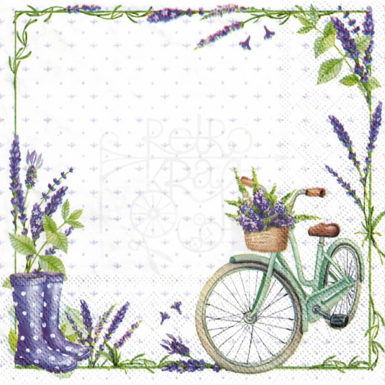 Serwetka 33x33 - Lawenda rower i kalosze