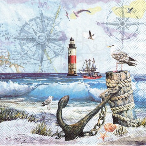 Serwetka 33x33 - Morze kotwica i latarnia morska