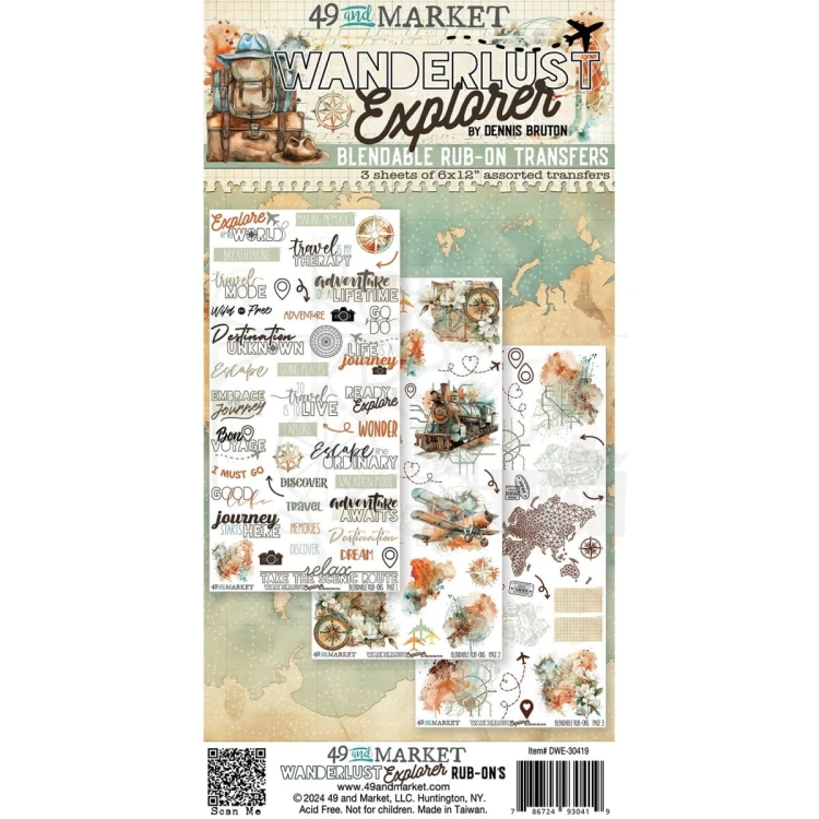 Rub-On Transfer 15x30 Wanderlust Explorer 3 arkusze DWE-30419 49 and Market