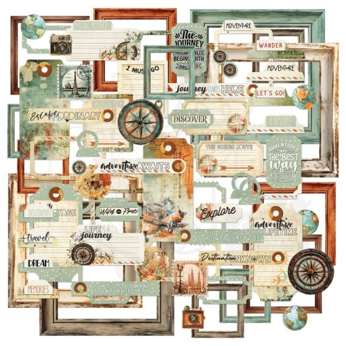 Ozdoby papierowe Die-cuts Wanderlust Explorer 87 elementów DWE-30433 49 and Market