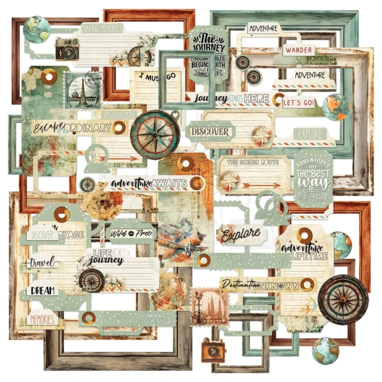Ozdoby papierowe Die-cuts Wanderlust Explorer 87 elementów DWE-30433 49 and Market