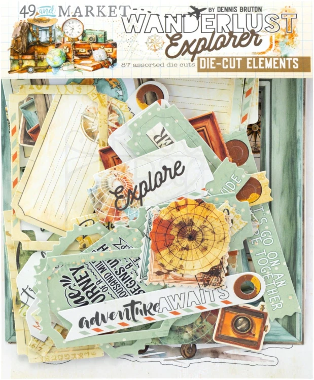 Ozdoby papierowe Die-cuts Wanderlust Explorer 87 elementów DWE-30433 49 and Market
