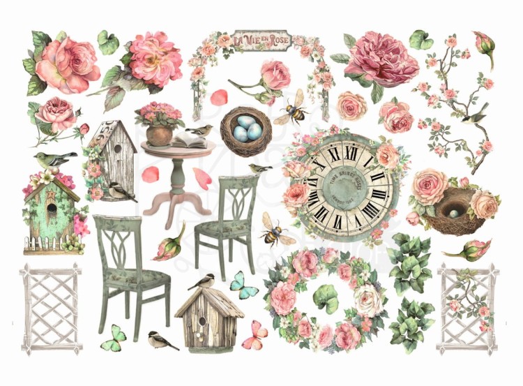 Ozdoby papierowe samoprzylepne Ephemera House of Roses 37szt DFLCT62 Stamperia