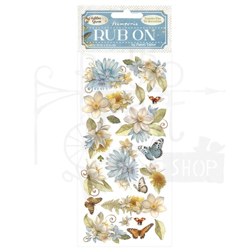 Rub-on transfer 10x21.6cm Hidden Grove Kwiaty i motyl DFLRB148 Stamperia