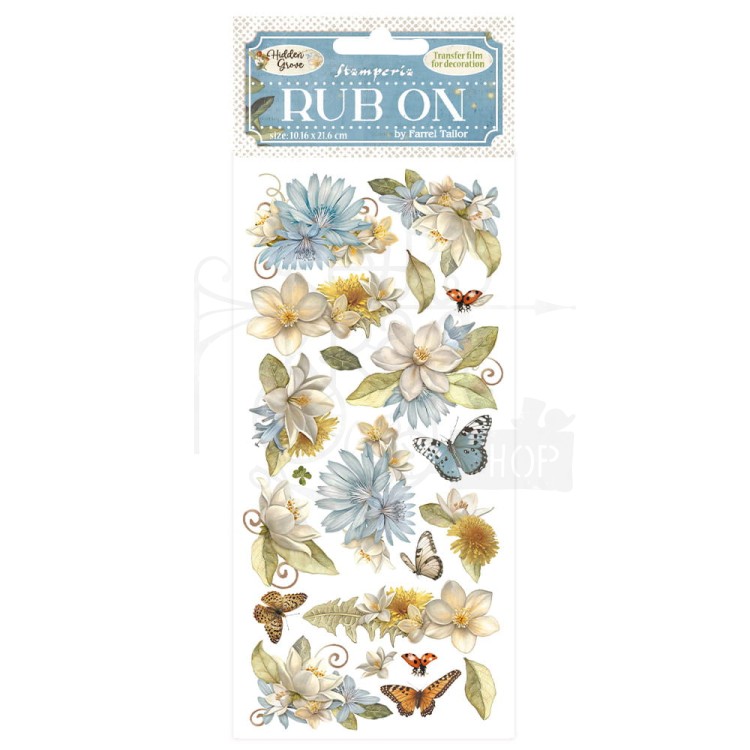 Rub-on transfer 10x21.6cm Hidden Grove Kwiaty i motyl DFLRB148 Stamperia