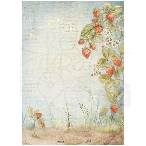 Papier ryżowy do decoupage A4 Hidden Grove Truskaweczki DFSA41014 Stamperia
