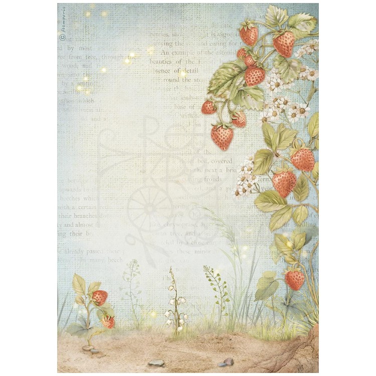 Papier ryżowy do decoupage A4 Hidden Grove Truskaweczki DFSA41014 Stamperia