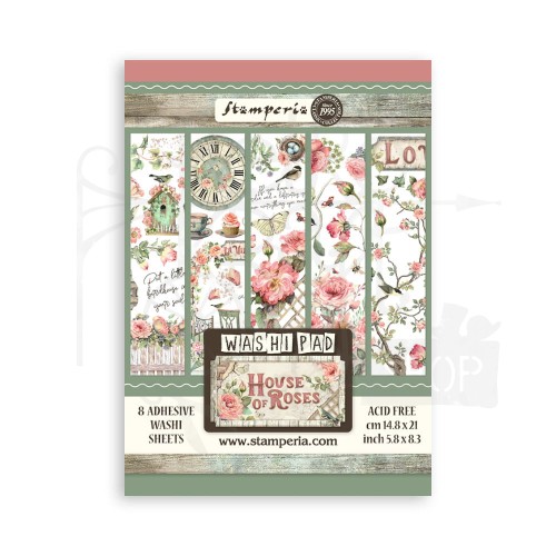 Papier washi A5 House of Roses 8 ark SBW18 Stamperia