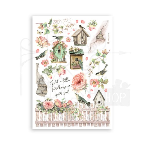 Papier washi A5 House of Roses 8 ark SBW18 Stamperia