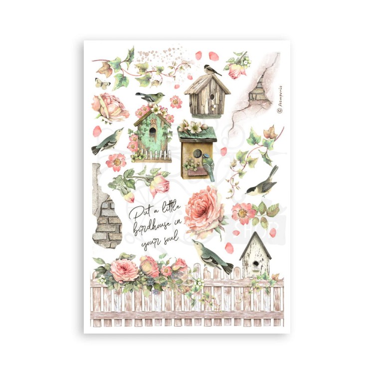 Papier washi A5 House of Roses 8 ark SBW18 Stamperia