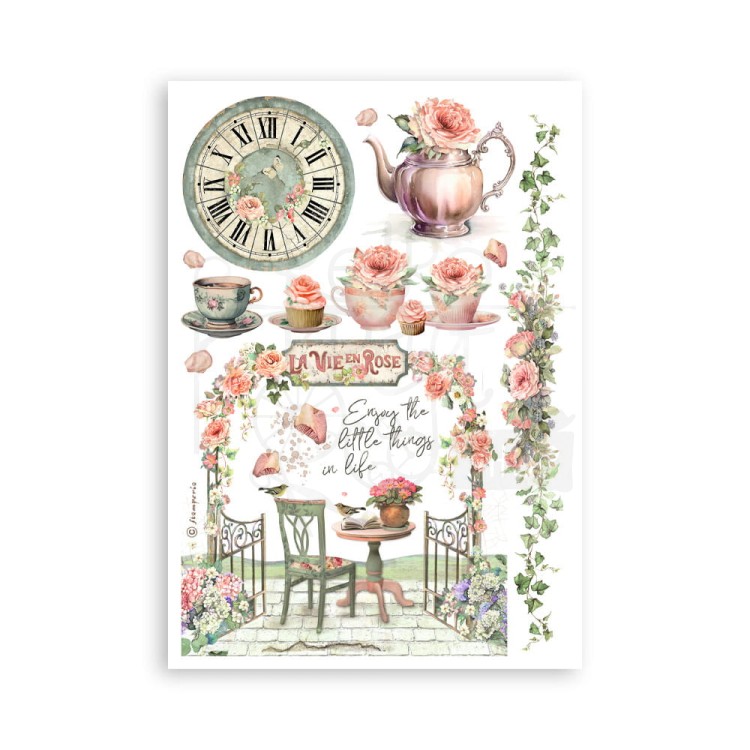 Papier washi A5 House of Roses 8 ark SBW18 Stamperia