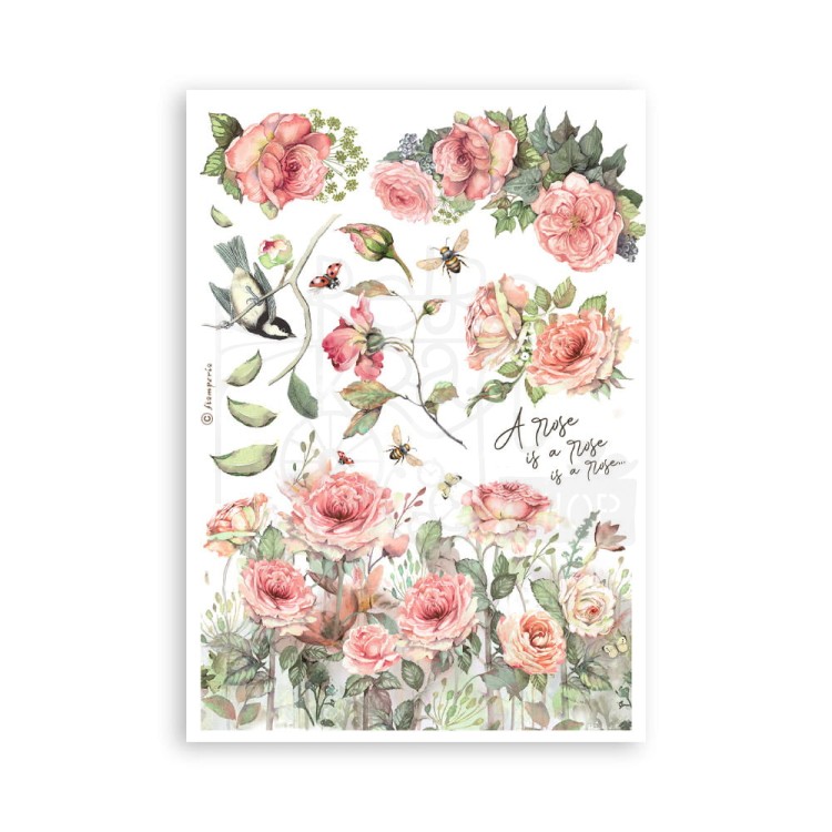 Papier washi A5 House of Roses 8 ark SBW18 Stamperia
