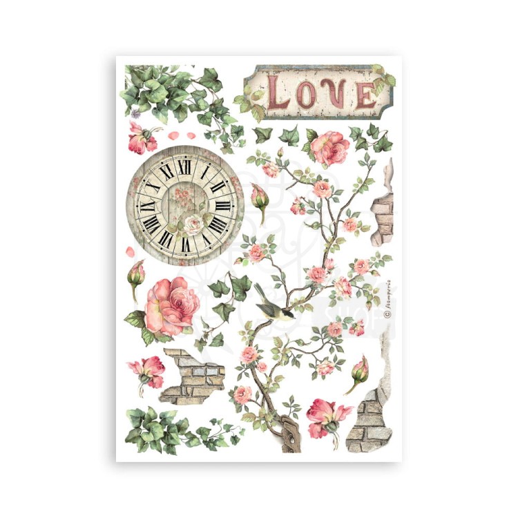 Papier washi A5 House of Roses 8 ark SBW18 Stamperia