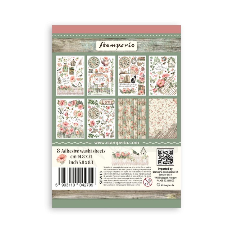 Papier washi A5 House of Roses 8 ark SBW18 Stamperia