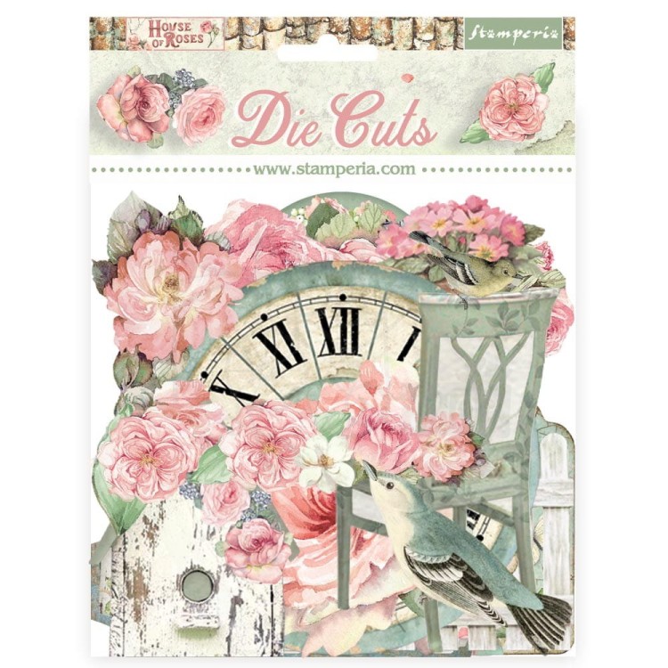 Ozdoby kształty tekturowe Die Cuts House of Roses 38szt DFLDC114 Stamperia