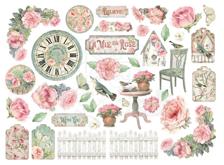 Ozdoby kształty tekturowe Die Cuts House of Roses 38szt DFLDC114 Stamperia