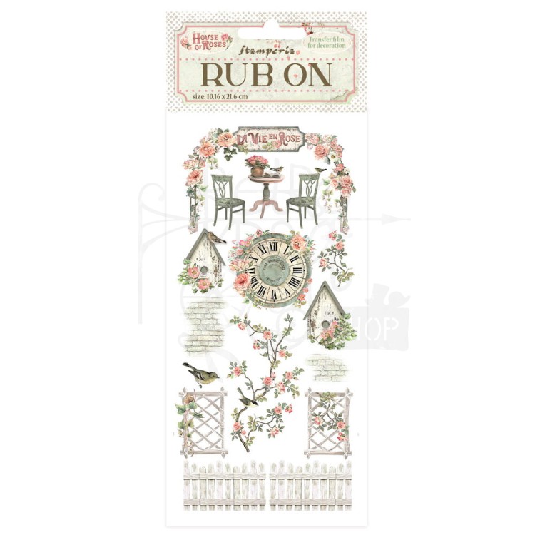 Rub-on transfer 10x21.6cm House of Roses Elementy DFLRB153 Stamperia