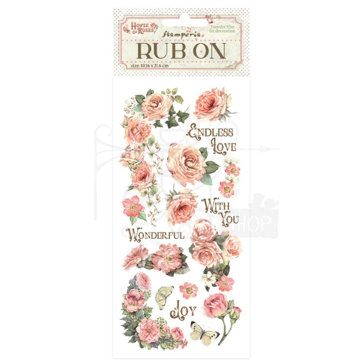 Rub-on transfer 10x21.6cm House of Roses Pisma i róże DFLRB152 Stamperia