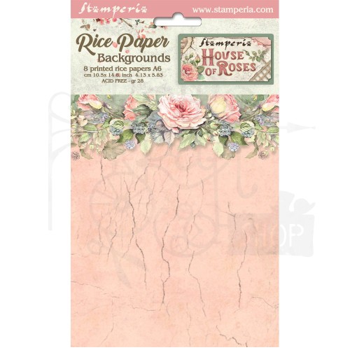 Papier ryżowy A6 House of Roses 8szt Tła DFSAK6039 Stamperia