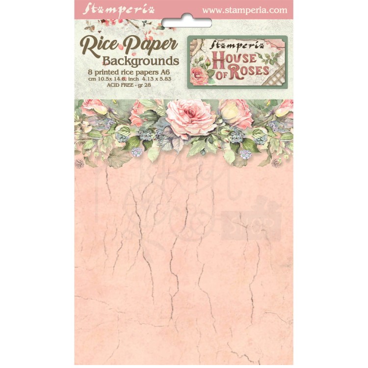 Papier ryżowy A6 House of Roses 8szt Tła DFSAK6039 Stamperia