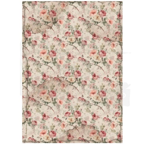 Papier ryżowy do decoupage A4 House of Roses Tkanina DFSA41023 Stamperia