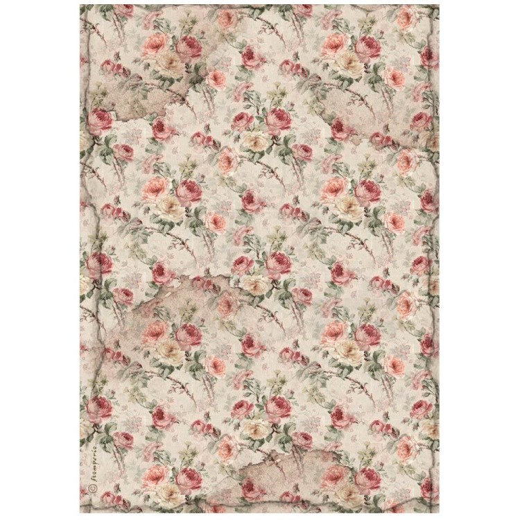 Papier ryżowy do decoupage A4 House of Roses Tkanina DFSA41023 Stamperia