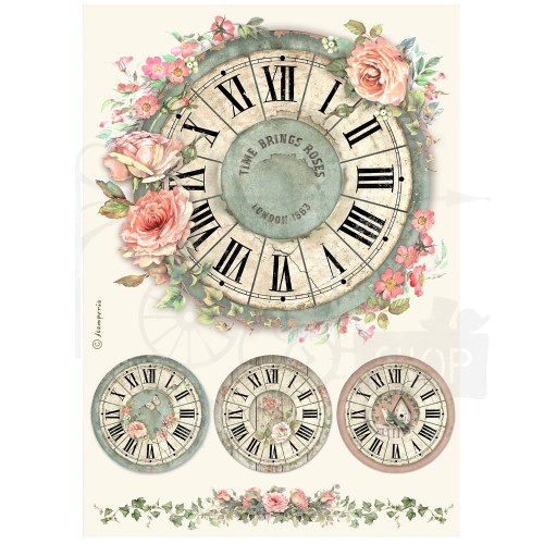 Papier ryżowy do decoupage A4 House of Roses Zegar DFSA41021 Stamperia