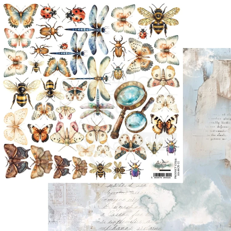 Papier 30x30 dodatki do samodzielnego wycięcia Memory of spring - Owady AA-MOS-11 Alchemy of Art