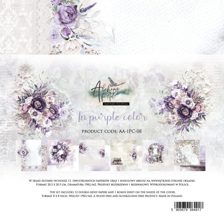 Zestaw papierów do scrapbookingu 20x20 In Purple Color AA-IPC-08 Alchemy of Art