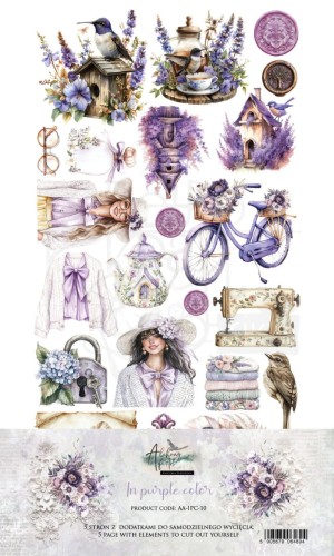 Zestaw papierów 15x30 dodatki do samodzielnego wycięcia In Purple Color AA-IPC-10 Alchemy of Art