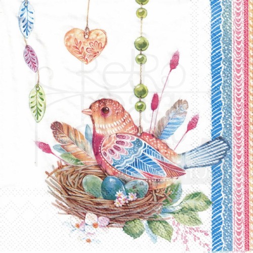 Serwetka 33x33 - Wielkanoc ptaszek boho