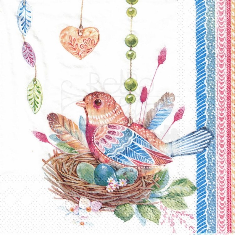Serwetka 33x33 - Wielkanoc ptaszek boho
