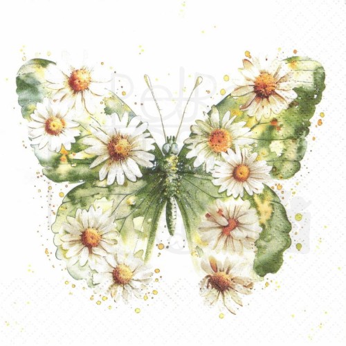 Serwetka 33x33 - Motyl i kwiaty margaretki