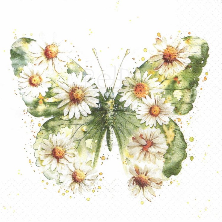 Serwetka 33x33 - Motyl i kwiaty margaretki