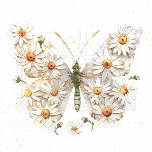 Serwetka 33x33 - Motyl i kwiaty margaretki