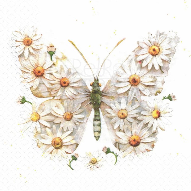 Serwetka 33x33 - Motyl i kwiaty margaretki