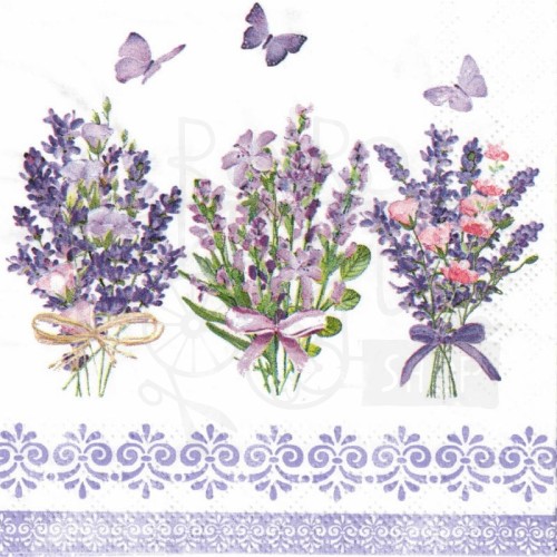 Serwetka 25x25 - Bukiety lawendy i motyle