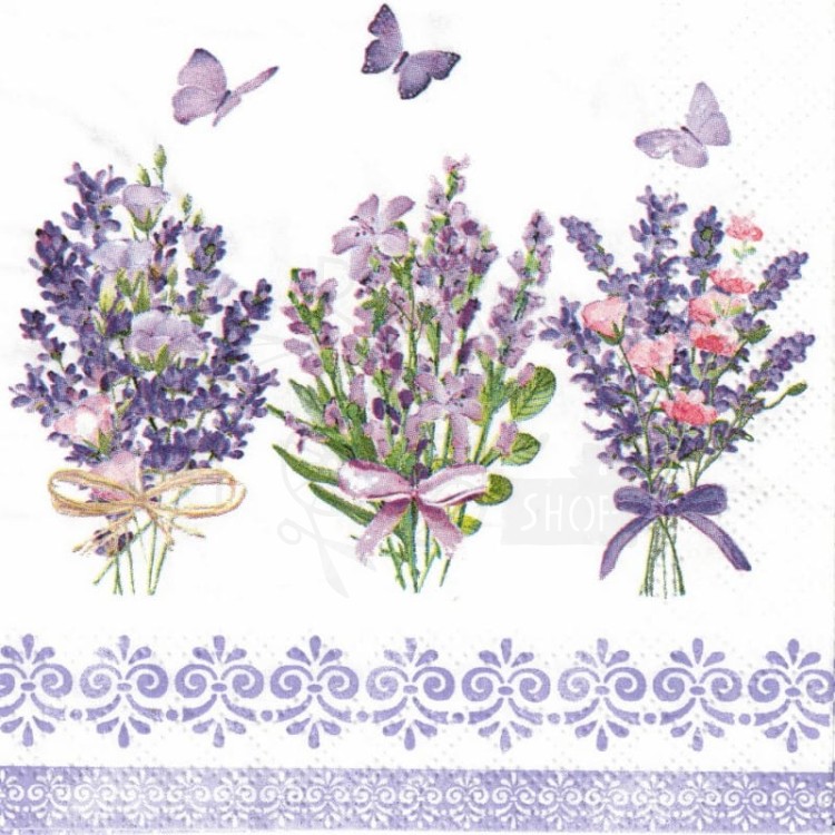 Serwetka 25x25 - Bukiety lawendy i motyle