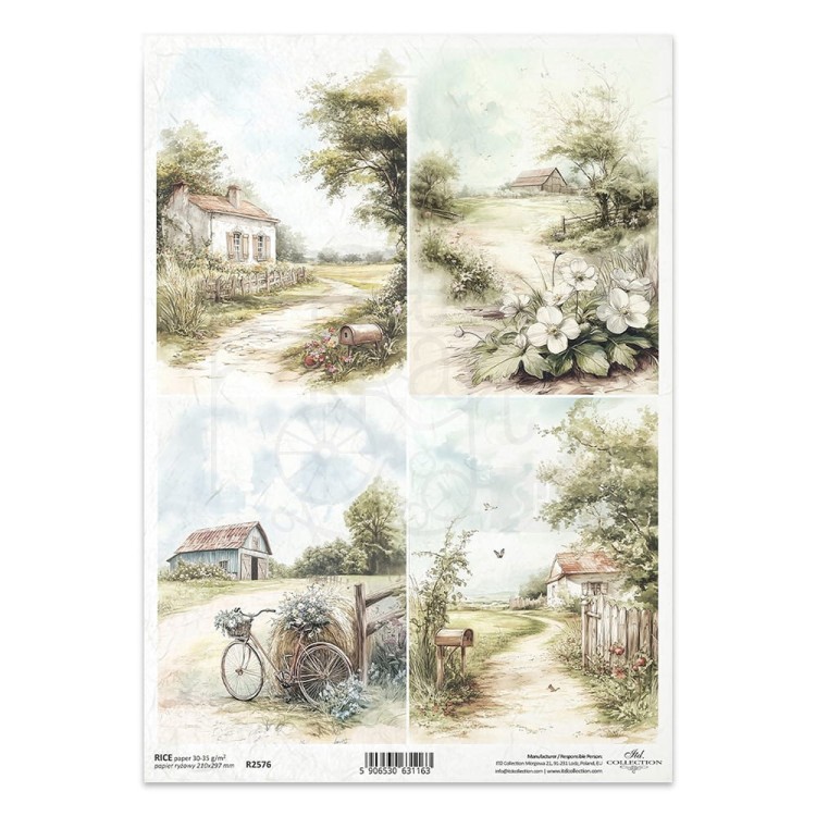 Papier ryżowy do decoupage A4 wiejskie widoczki R2576 ITD Collection