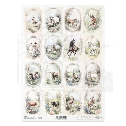 Papier ryżowy do decoupage A4 konie krowy owce kozy R2575 ITD Collection